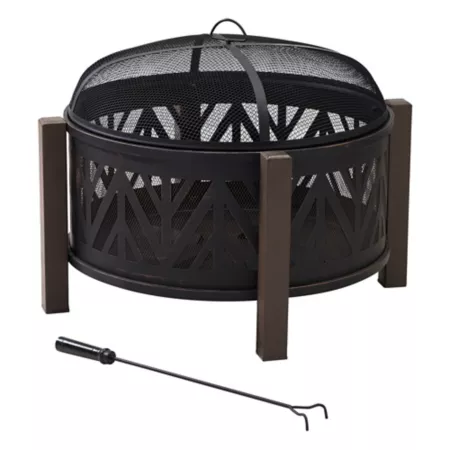 Sunjoy 27 in Outdoor Steel Wood Burning Fire Pit with Mesh Spark Screen and Poker Patio Heaters