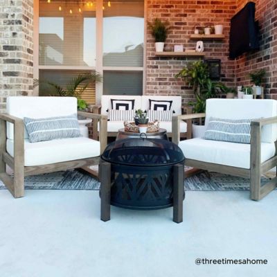 Image showing  27 in. Fire Pit for Outside, Outdoor Steel Wood-Burning Fire Pits with Mesh Spark Screen and Fire Poker