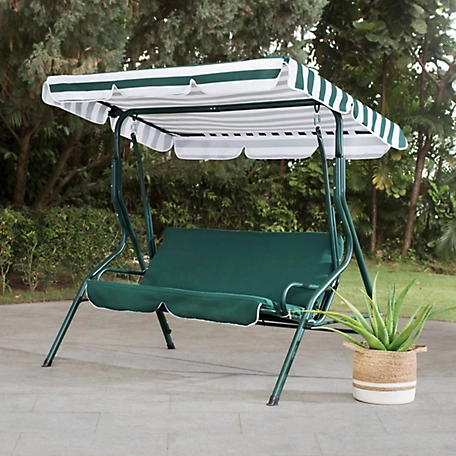 Sunjoy 2-Seat Striped Covered Swing with Tilt Canopy