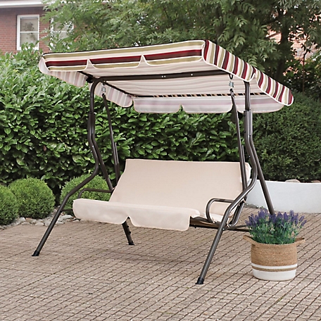 Sunjoy 2-Seat Striped Covered Swing with Tilt Canopy