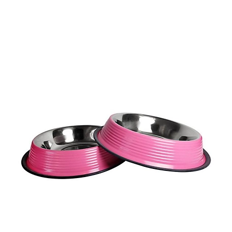 JMP No Tip Non Skid Colored Stainless Steel Pet Bowls, 2 pk.