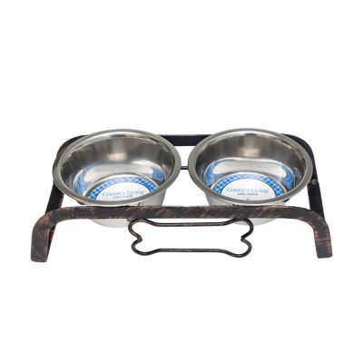 Image showing  Rustic Dog Bone Elevated Feeder - 2 Stainless Steel Bowls