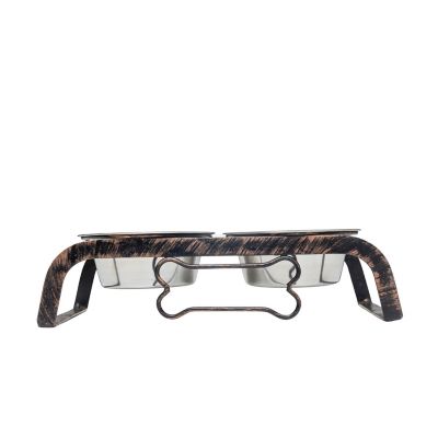 Image showing  Rustic Dog Bone Elevated Feeder - 2 Stainless Steel Bowls