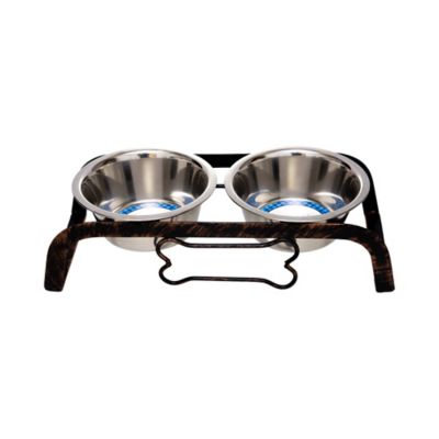 Country Living Rustic Dog Bone Elevated Feeder - 2 Stainless Steel Bowls