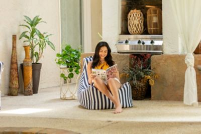 Image showing  Juniper Outdoor Bean Bag Patio Chair, Navy/Stripes