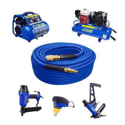 Image showing  1/4 in. x 50 ft. PVC/Rubber Hybrid Air Hose with Brass Industrial Fitting and Universal Coupler, 300 PSI