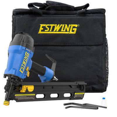 Estwing Pneumatic 21 Degree 3-1/2" Framing Nailer with Adjustable Metal Belt Hook, 1/4" NPT Industrial Swivel Fitting, and Bag