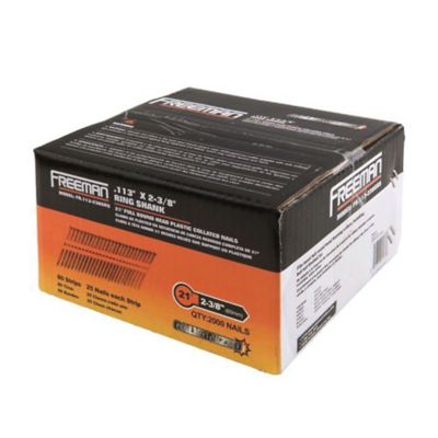 Freeman 0.113 in. x 2-3/8 in. 9-Gauge 21 Degree Plastic Collated Galvanized Ring Shank Framing Nails, 2,000 ct.