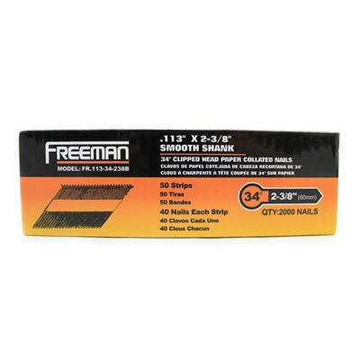 Freeman 34 Degree .113 in. x 2-3/8 in. Paper Collated Brite Finish Smooth Shank Framing Nails, 2,000 ct.