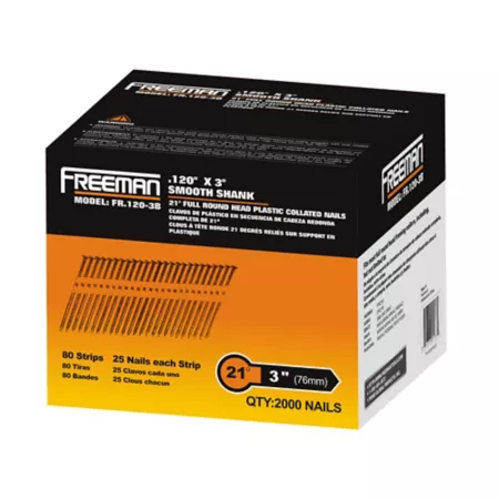 Freeman Smooth Shank Framing Nails 0.120 in x 3 in 8 Gauge 21 Degree Brite Finish Plastic 2000 ct Framing Nails