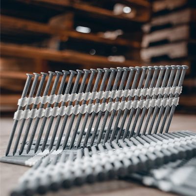 Image showing 7 th Freeman 0.120 x 3in. 8 ga. 21 Degree Plastic Collated Galvanized Ring Shank Full Round Head Framing Nails, 2,000 ct.