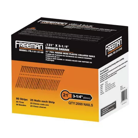 Freeman 8 Gauge Plastic Brite Finish Framing Nails 0.131 in x 3-1/4 in 21 Degree 2000 ct Framing Nails