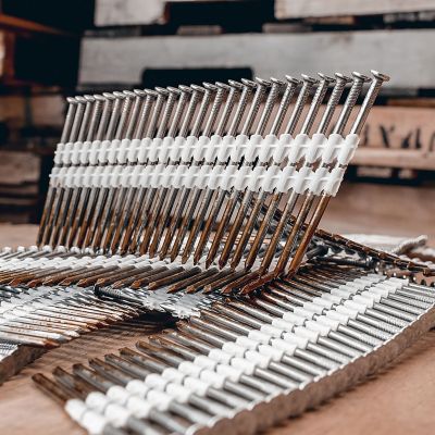 Image showing  0.131 in. x 3 in. 8-Gauge 21 Degree Plastic Collated Brite Finish Smooth Shank Framing Nails, 2,000 ct.