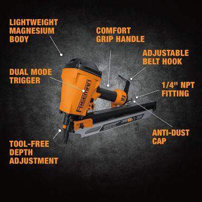 Image showing 6 th Freeman 3-1/4 in. 2nd Generation Compact Lightweight Pneumatic 21 Degree Framing Nailer with Belt Hook, 1/4 in. NPT Connector