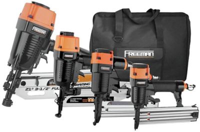 Freeman Pneumatic Framing and Finishing Nailer and Stapler Kit with Bag and Fasteners, 4 pc.