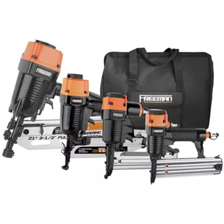 Freeman Pneumatic Framing and Finishing Nailer and Stapler Kit with Bag and Ties 4 Piece. Staplers