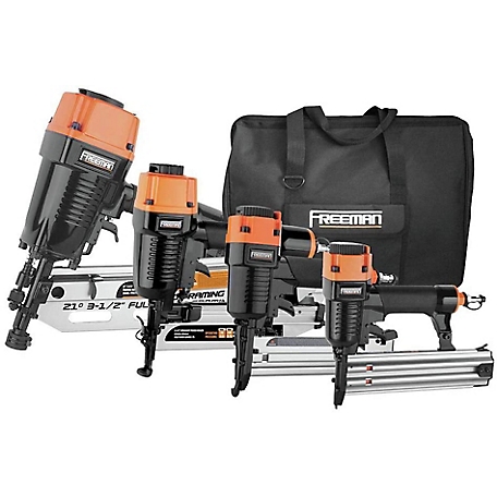 Freeman Pneumatic Framing and Finishing Nailer and Stapler Kit with Bag and Fasteners, 4 pc.