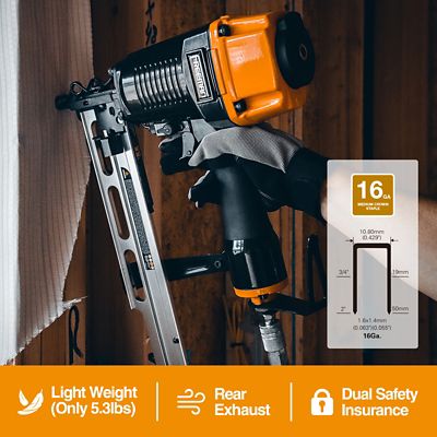 Image showing  Pneumatic 16 ga. 2 in. Medium Crown Stapler with Adjustable Metal Belt Hook