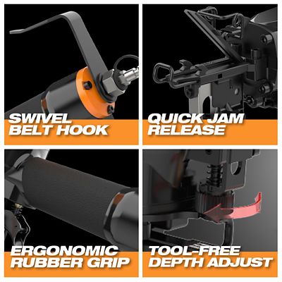 Image showing  Pneumatic 16 ga. 2 in. Medium Crown Stapler with Adjustable Metal Belt Hook