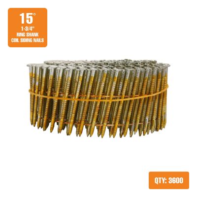 Image showing  15 deg. 1-3/4 in. Wire Collated Galvanized Ring Shank Coil Siding Nails, 3600 ct.