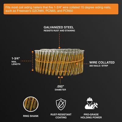 Image showing  15 deg. 1-3/4 in. Wire Collated Galvanized Ring Shank Coil Siding Nails, 3600 ct.