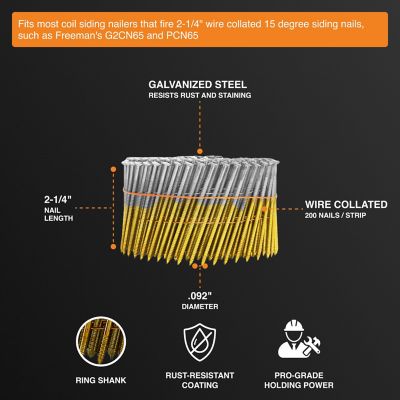 Image showing  15 deg. 2-1/4 in. Wire Collated Galvanized Ring Shank Coil Siding Nails, 3600 ct.