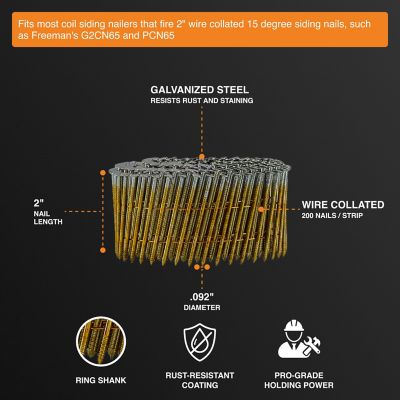 Image showing  2 in. 11 ga. 15 deg. Wire Collated Galvanized Ring Shank Coil Siding Nails, 3,600 ct.