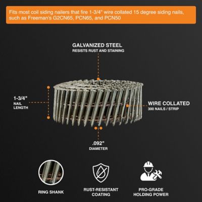 Image showing  15 deg. 1-3/4 in. Wire Collated Hot Dipped Galvanized Ring Shank Coil Siding Nails, 3600 ct.