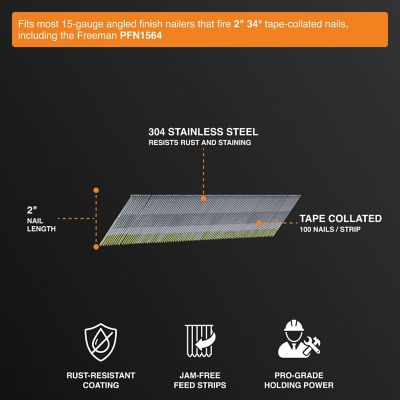 Image showing  15 ga. 34 deg. Angle 2 in. Tape Collated Stainless Steel Finish Nails, 1000 ct.