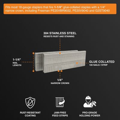 Image showing  18 ga. 1-1/4 in. Glue Collated Stainless Steel Narrow Crown Staples, 1000 ct.
