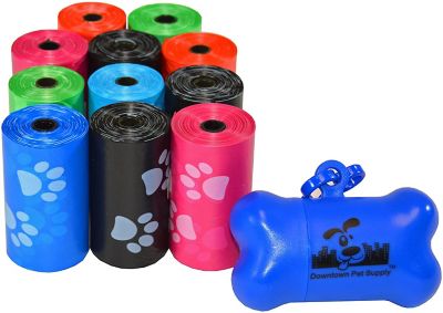 Downtown Pet Supply Bone Bag Dispenser and Dog Poop Bags, 220 Bags, Rainbow Paws