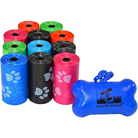 Downtown Pet Supply Bone Bag Dispenser and Dog Poop Bags, 220 Bags, Rainbow Paws