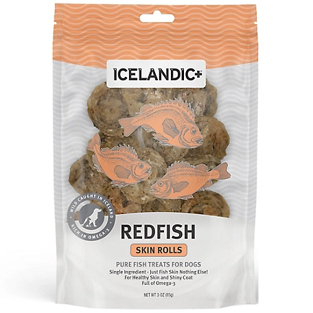 Icelandic+ Redfish Skin Rolls Dog Chew Treats, 3 oz.
