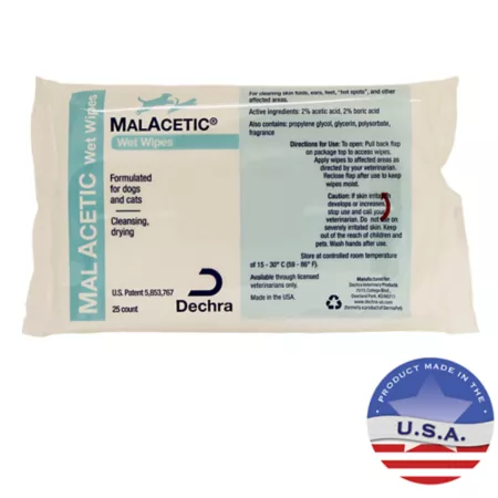 Dechra MalAcetic Wet Wipes for Dogs and Cats 25ct. Waterless Bath & Wipes