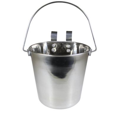 Image showing  Pail Dishwasher Safe Stainless Steel Flat-Sided Hook-On Pet Bowl with Rivets, 52 Cups