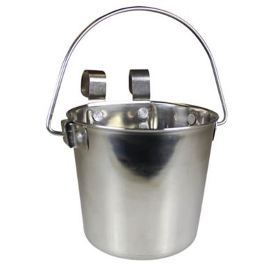 Image showing  Pail Dishwasher Safe Stainless Steel Flat-Sided Hook-On Pet Bowl with Rivets, 52 Cups