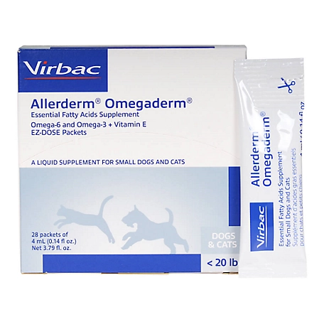 Virbac Allerderm Omegaderm EZ Dose Skin and Coat Supplement for Cats and Small Dogs, 0.3 lb., 28 ct.