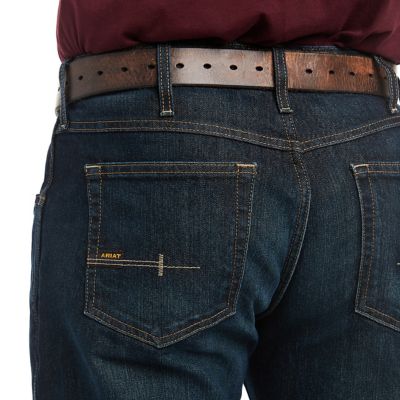 Image showing  Men's Stretch Fit Low-Rise Rebar M5 Slim DuraStretch Edge Stackable Straight Leg Jeans, Dark Blue