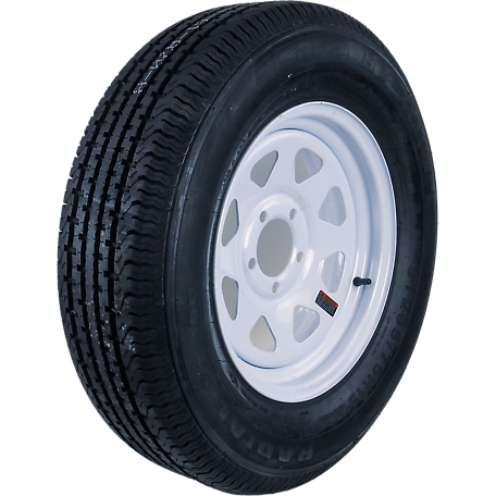 Hi-Run ST205/75R15 8PR ST100 Radial Trailer Tire and 15x5 5-4.5 Wheel Assembly, White