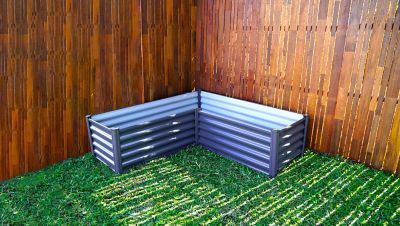 Image showing  Galvanized Metal Raised Garden Bed, Gray, 60 in. x 60 in. x 12 in., L-Shaped