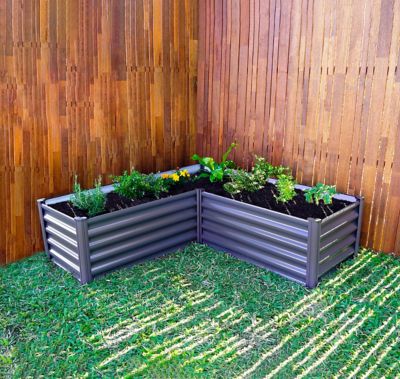 Image showing  Galvanized Metal Raised Garden Bed, Gray, 60 in. x 60 in. x 12 in., L-Shaped