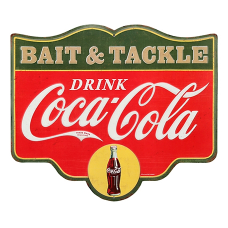 Coca-Cola Bait and Tackle Embossed Tin Sign, 14 in. x 12 in.