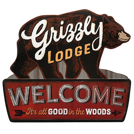 Open Road Brands Grizzly Lodge Rustic Embossed Metal Sign, 22 in. x 25 in.
