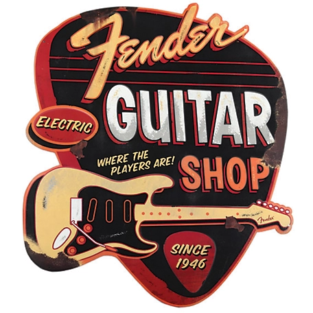 Fender Guitar Shop Embossed Tin Sign, 23 in. x 25.83 in.