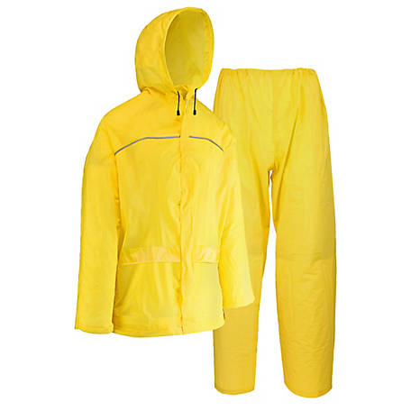 JCB Black Waterproof Rain Suit Jacket with Hood Trousers PVC Coated Polyester 