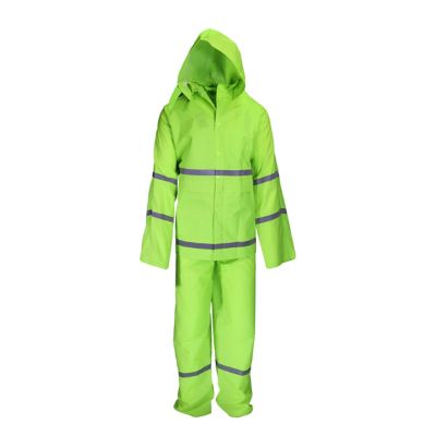 Image showing  Unisex Adult Hi-Vis Polyester Rainsuit Jacket and Bib Set, Green