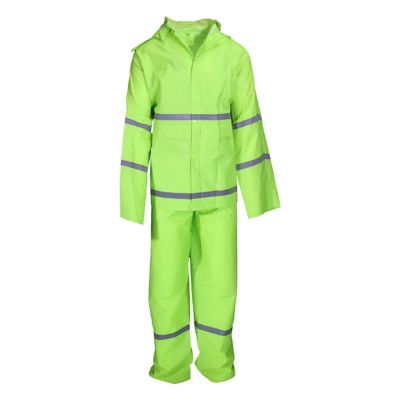 Image showing  Unisex Adult Hi-Vis Polyester Rainsuit Jacket and Bib Set, Green