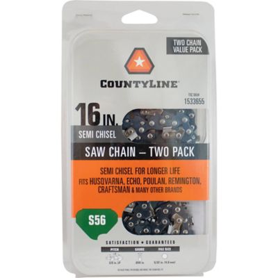 CountyLine 16 in. Semi-Chisel Chainsaw Chains, 3/8 in. Pitch, 0.050 in. Gauge, 56 Drive Links, 2-Pack, 15056X2TSC