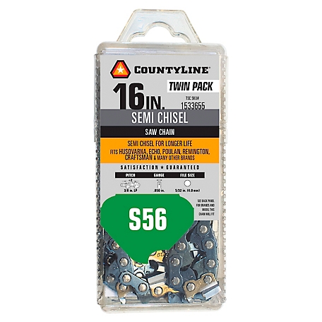 CountyLine 16 in. 56-Link Semi Chisel Chainsaw Chains, 2-Pack