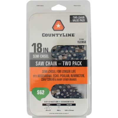 CountyLine 18 in. Semi-Chisel Chainsaw Chains, 3/8 in. Pitch, 0.050 in. Gauge, 62 Drive Links, 2-Pack, 15062X2TSC
